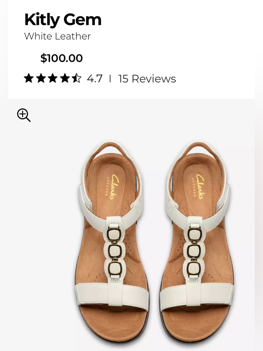 Clarks Kitty Gem Sandals in White Leather Size 10 - Picture 2 of 6
